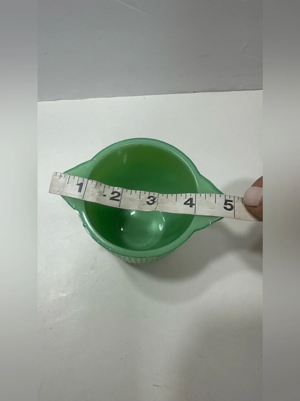 Jadeite ribbed body open sugar bowl green with handles